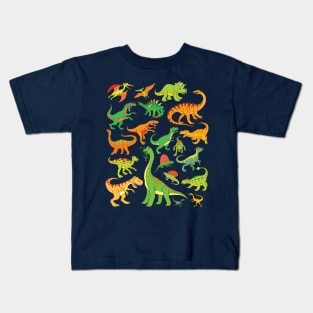 20 Popular Dinosaurs like T Rex, Velociraptor, Brachiosaurus Kids T-Shirt